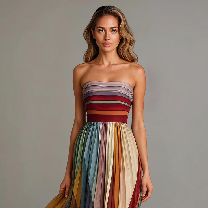 Celeste | Elegant Rainbow Striped Maxi Dress