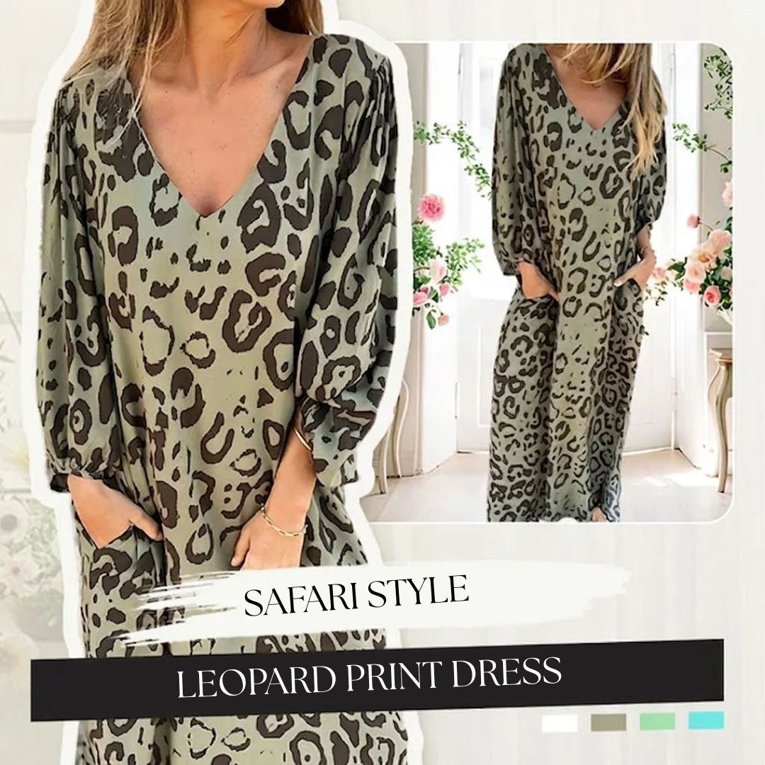 Carina | Stylish Long V-Neck Leopard Dress