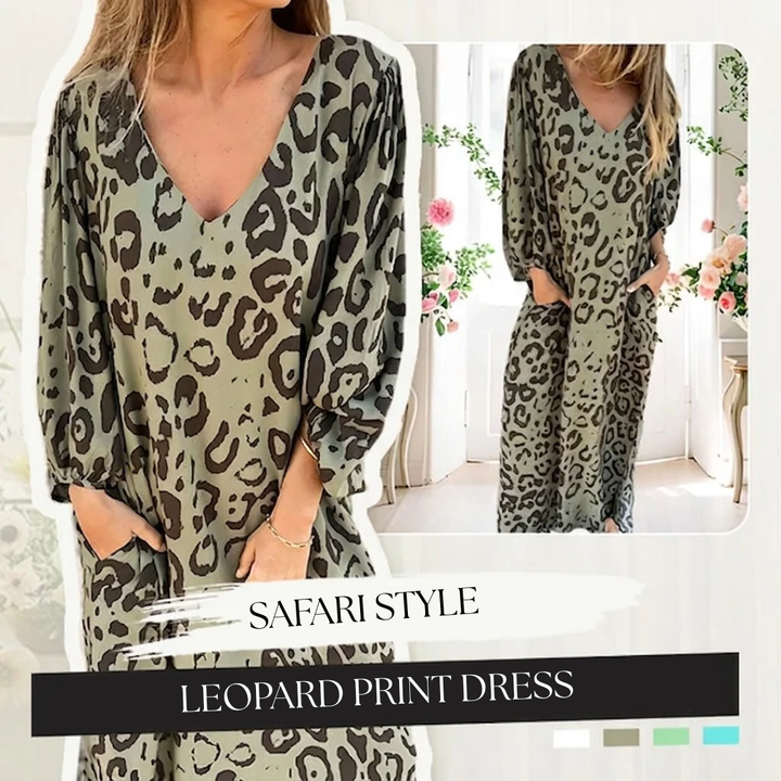 Carina | Stylish Long V-Neck Leopard Dress