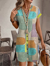 Maren | Elegant Geometric V-Neck Button Dress
