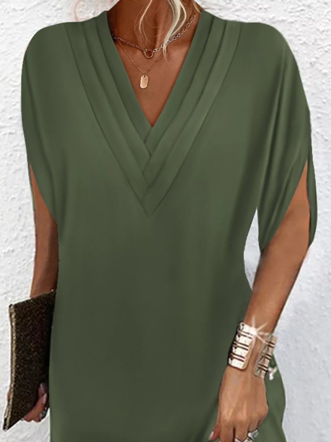 Emery | V-Neck Slit Sleeve Mini Dress