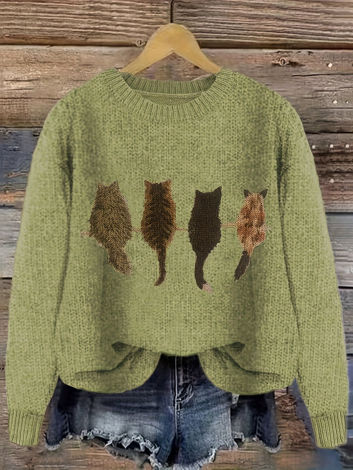 Maeve | Charming Cat-Print Knit Sweater