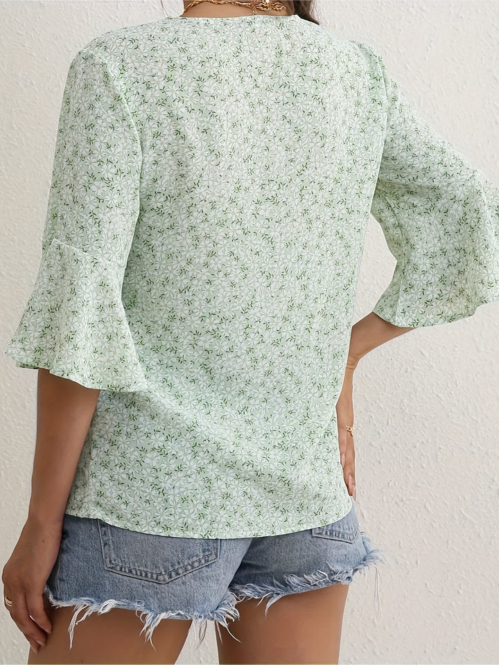 Yvette | Ditsy Floral Ruffle-Sleeve Blouse