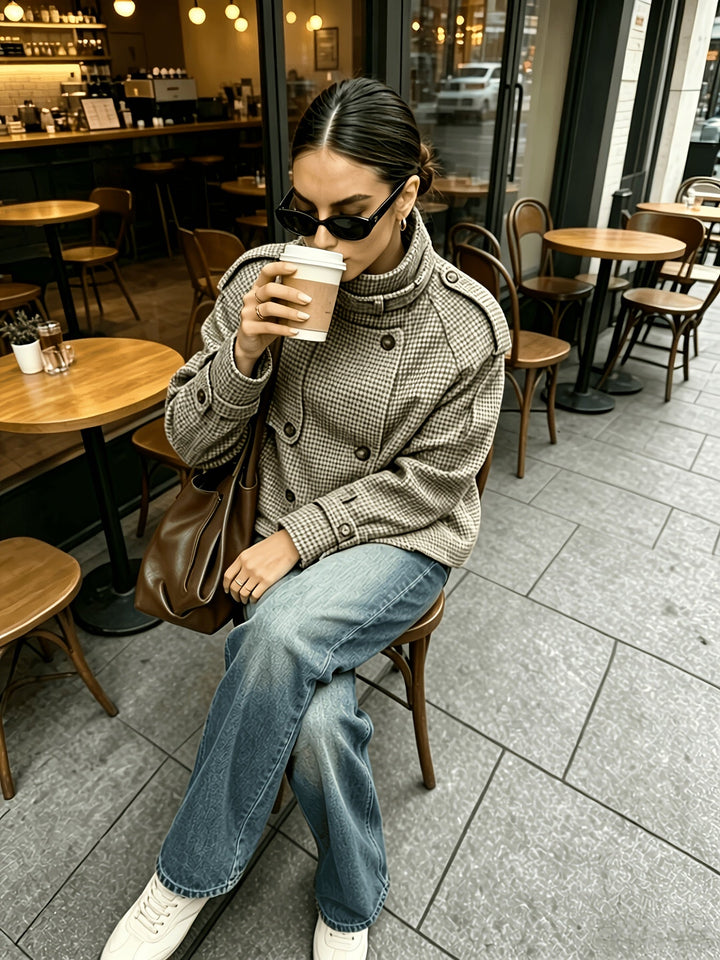 Penelope | Houndstooth Stand-Collar Cropped Coat