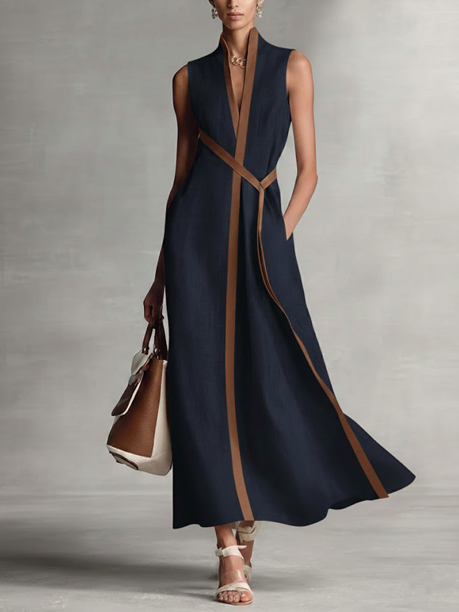 Adeline | Belted Sleeveless Midi Dress