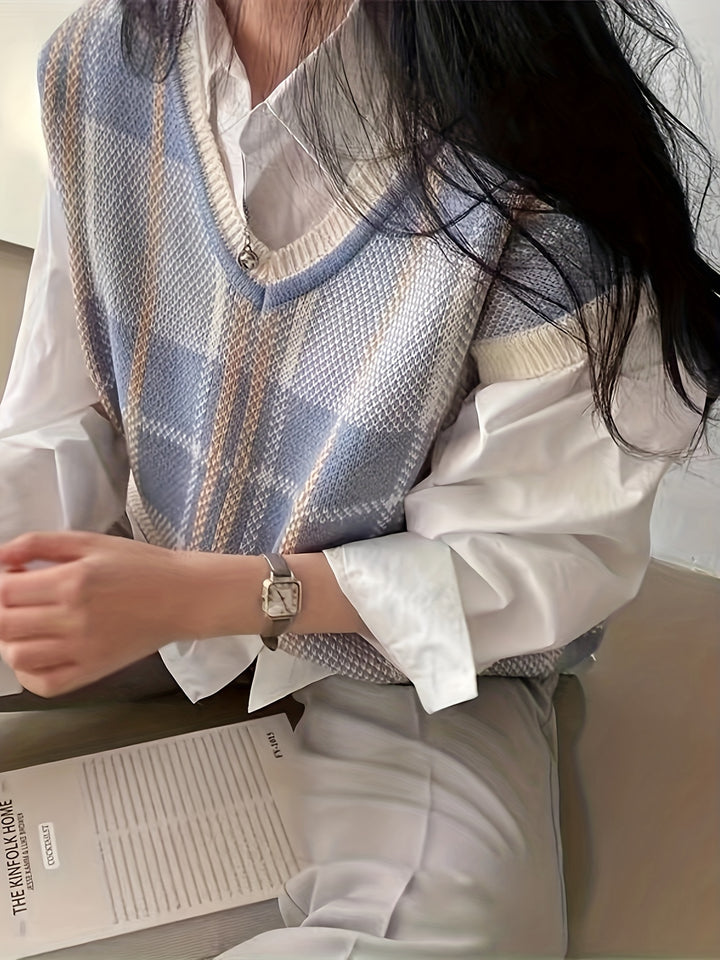 Cynthia | Vintage Argyle V-Neck Sweater Vest