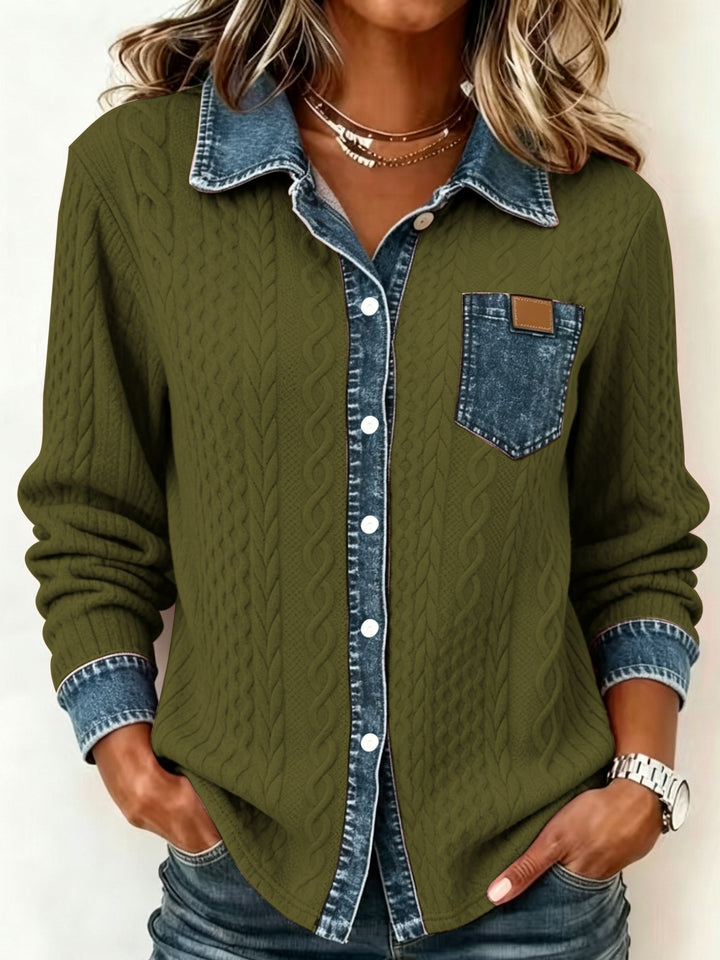 Marina | Contrast-Trim Cable-Knit Cardigan