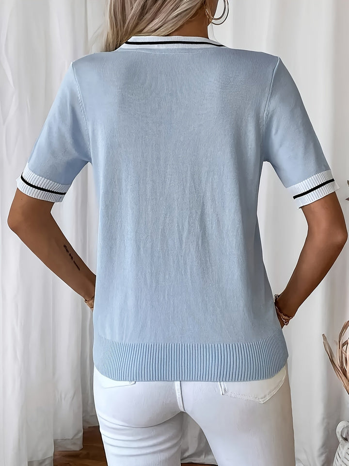 Rosalind | Contrast-Trim V-Neck Pullover