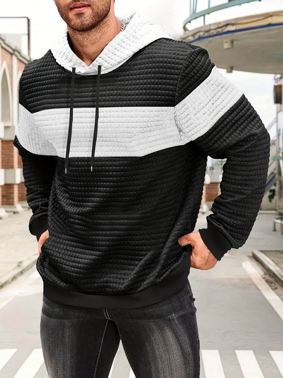 Russell | Textured Colour-Block Hoodie