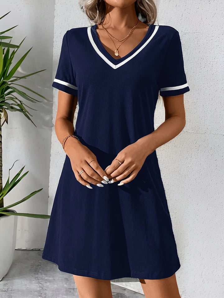 Gaelle | Casual V-neck Color-Block Dress