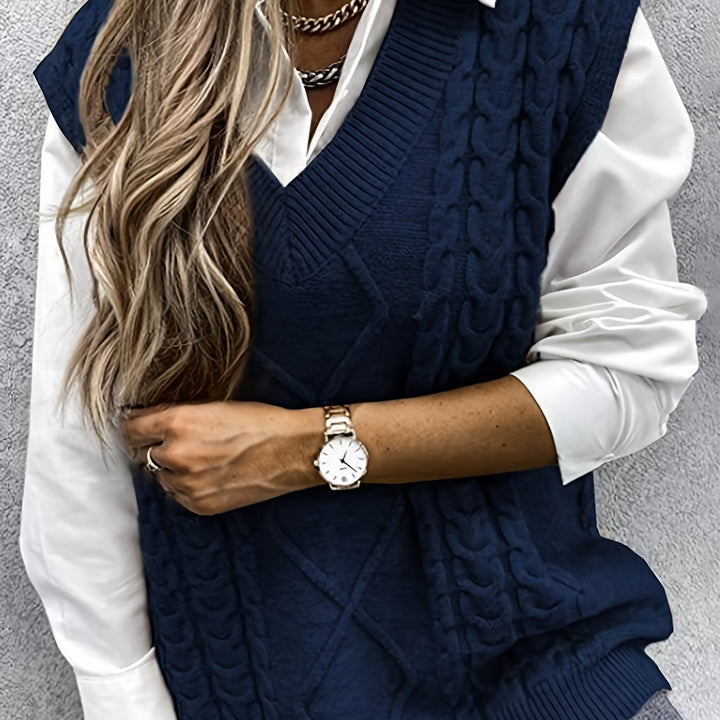 Ramona | Cable-Knit V-Neck Sweater Vest