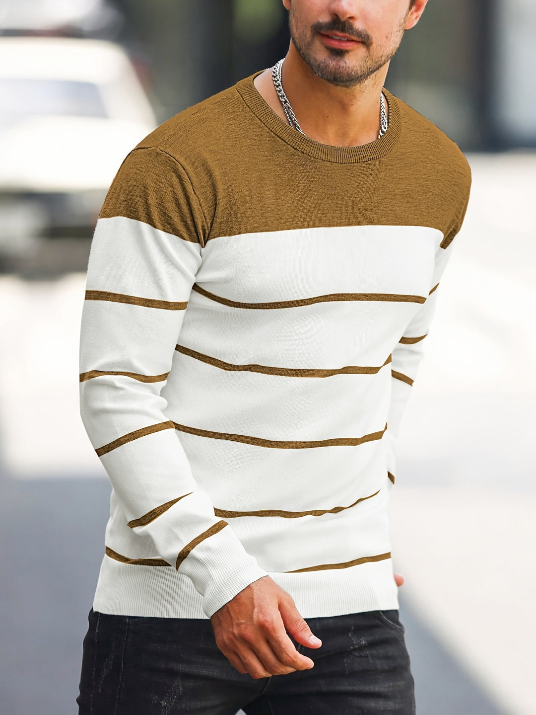 Declan | Colour-Block Striped Crew Neck Sweater