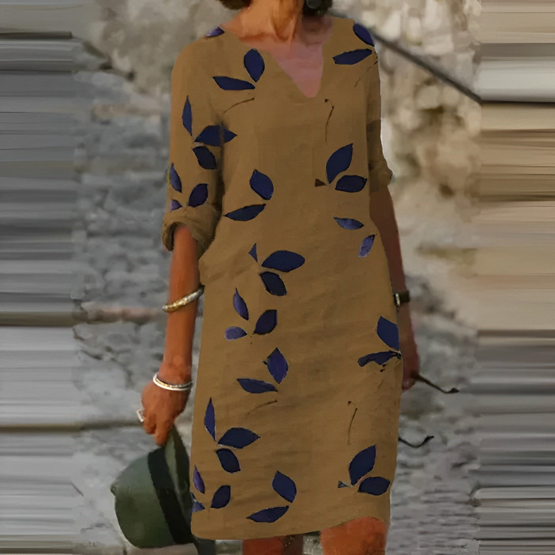 Clara | Elegant Floral V-Neck Midi Dress