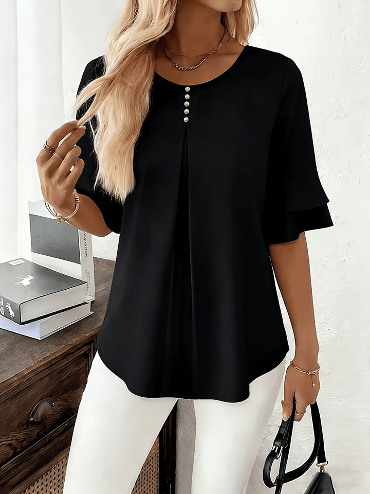 Eloise | Flowing Pearl-Button Blouse