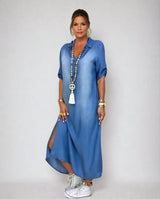 Malliah | Elegant Mid Sleeve V-Neck Plain Dress