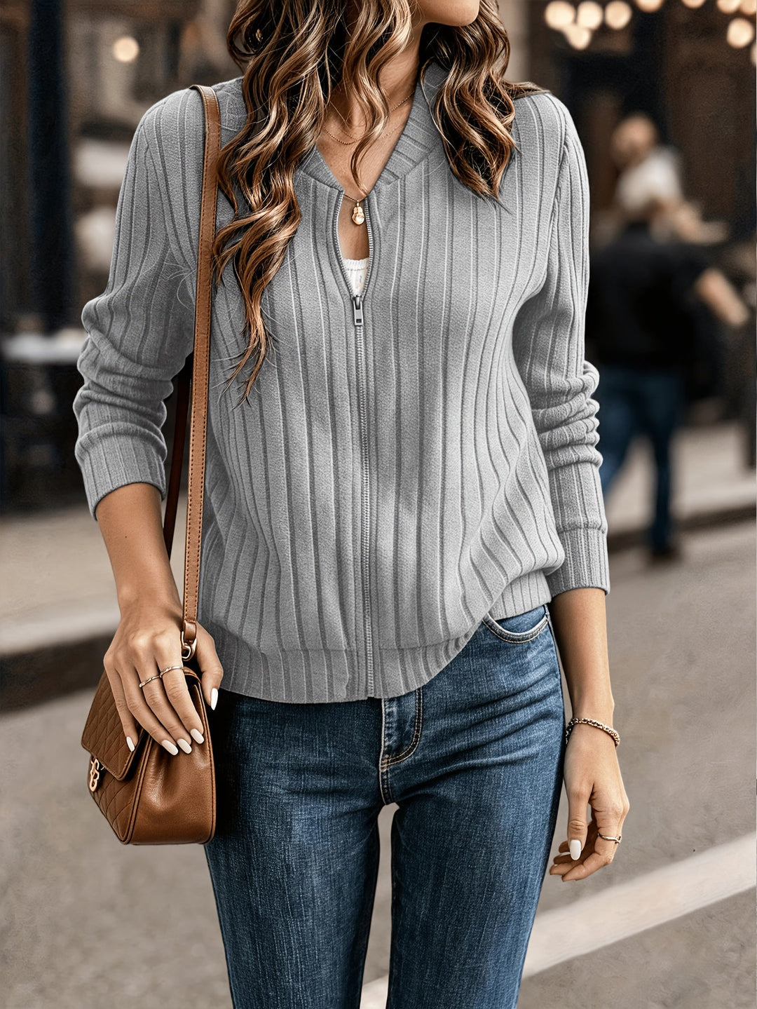 Corinne | Refined Ribbed Zip Jacket