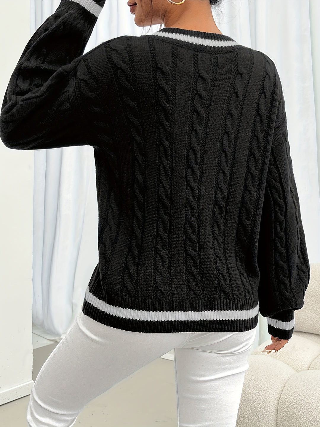 Whitney | V-Neck Cable-Knit Sweater