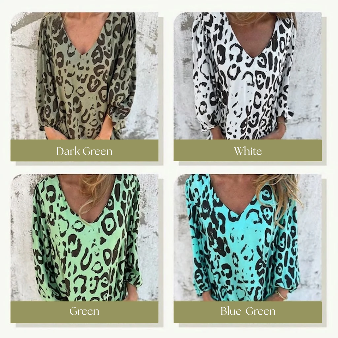 Carina | Stylish Long V-Neck Leopard Dress