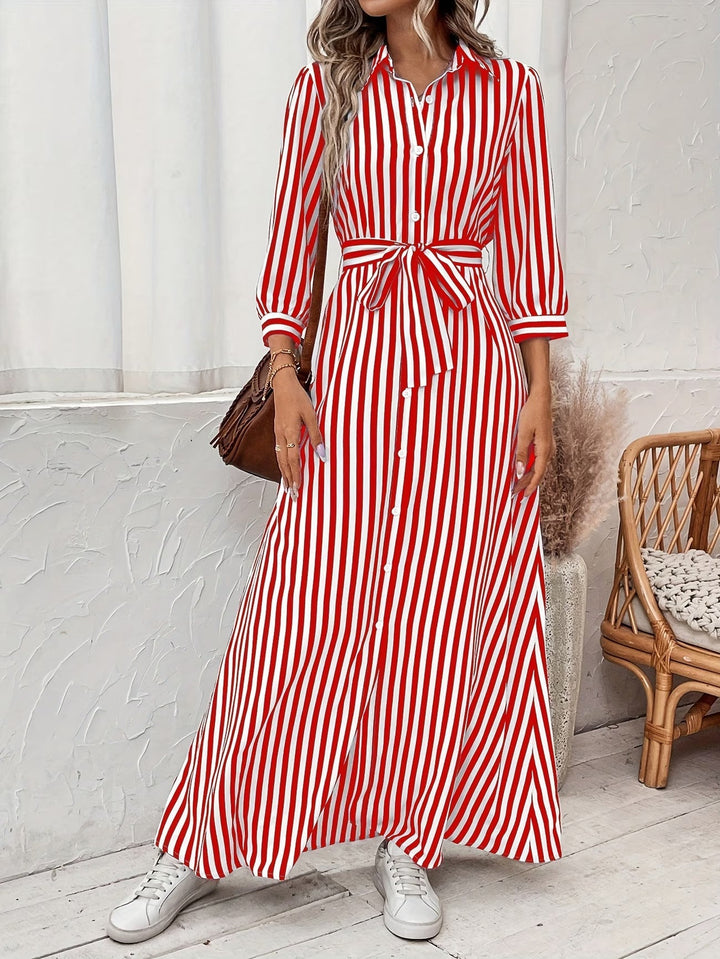 Katerina | Casual Long Sleeve Striped Print Dress
