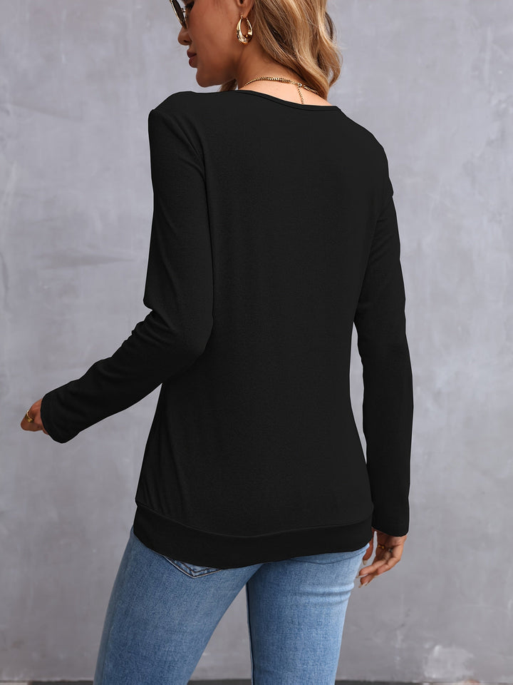 Nadine | V-Neck Button-Trim Long-Sleeve Top
