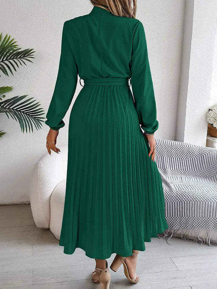 Evelyn | Elegant Pleated Belted Midi Dress