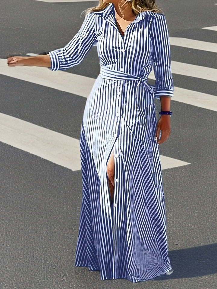Katerina | Casual Long Sleeve Striped Print Dress
