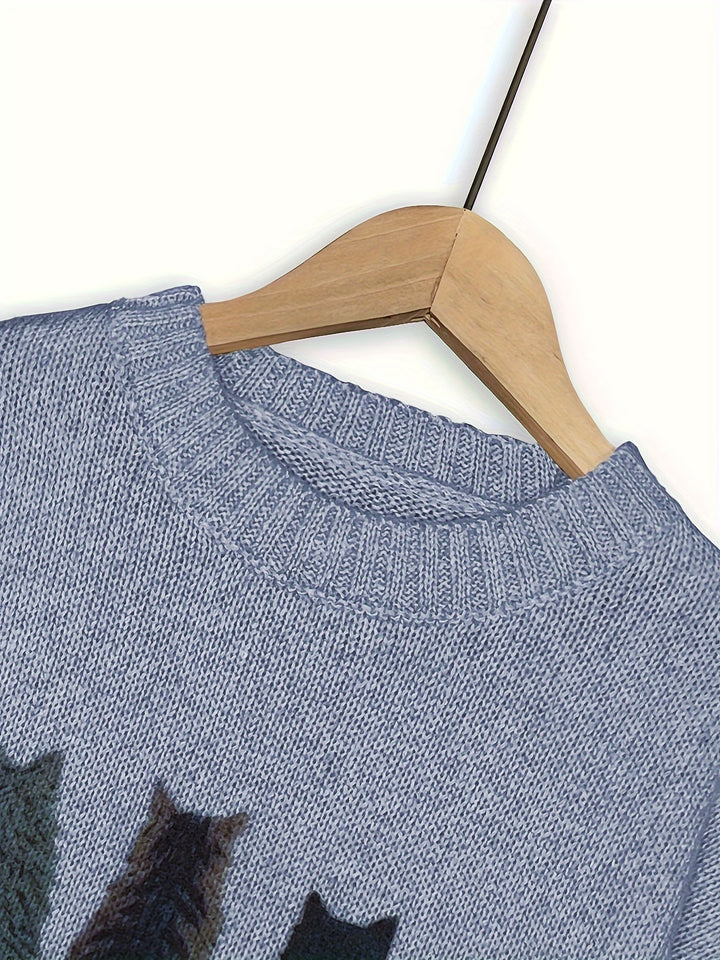 Maeve | Charming Cat-Print Knit Sweater