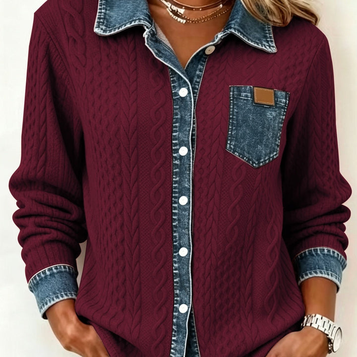 Marina | Contrast-Trim Cable-Knit Cardigan