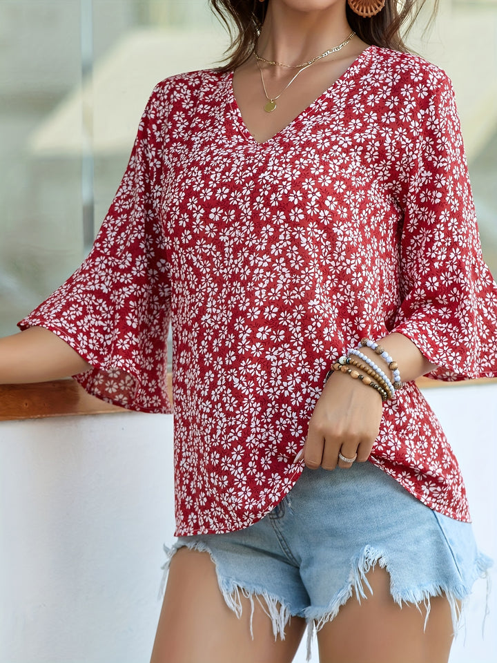 Yvette | Ditsy Floral Ruffle-Sleeve Blouse