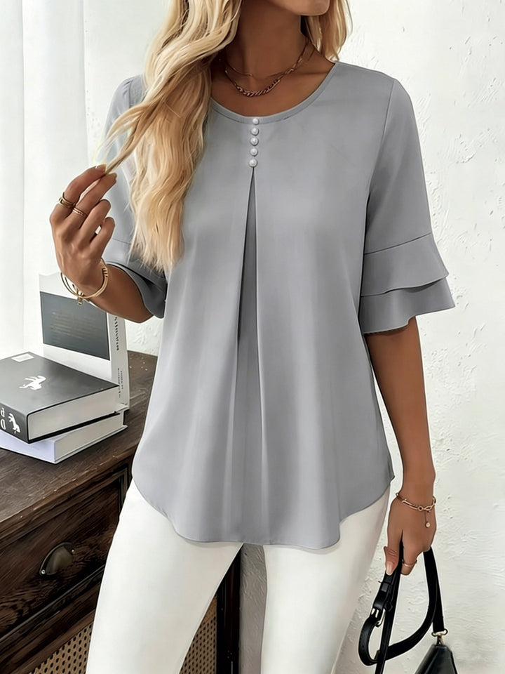 Eloise | Flowing Pearl-Button Blouse