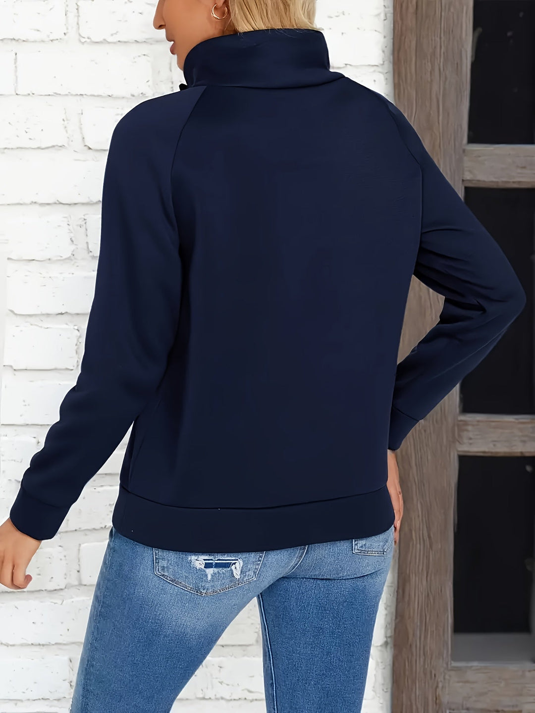 Harper | Button-Accent Stand Collar Sweatshirt