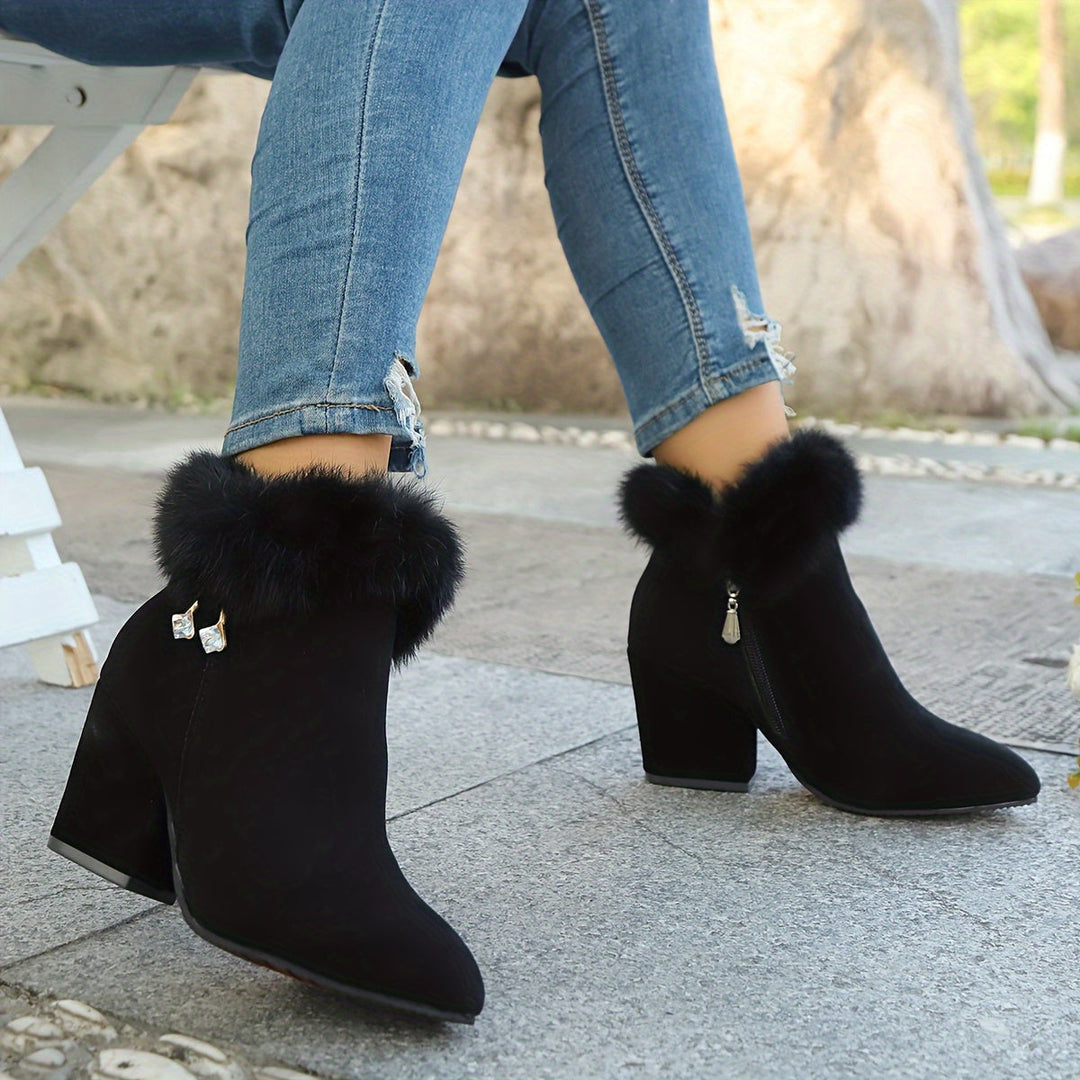 Cassidy | Plush-Trim Block Heel Ankle Boots