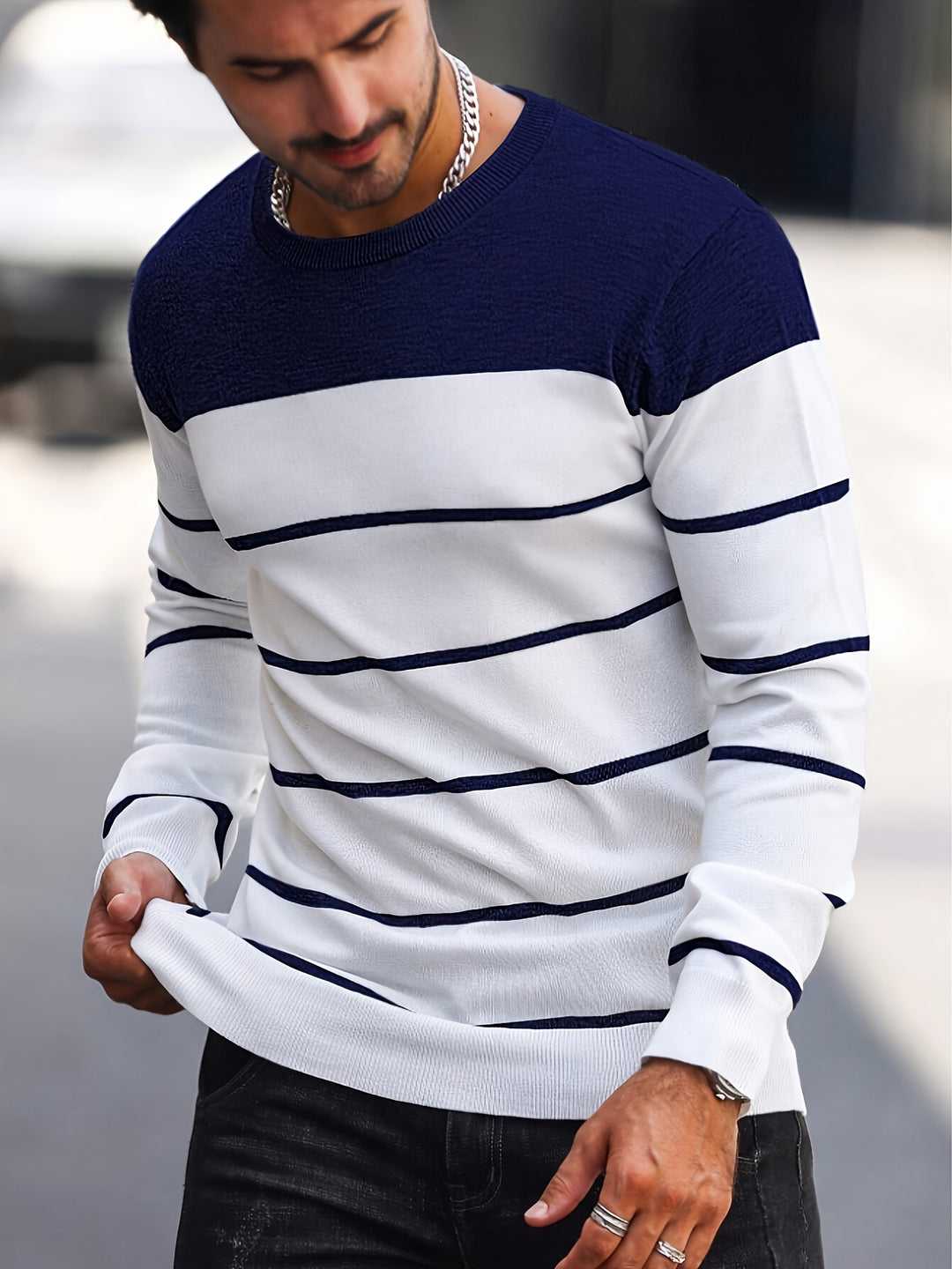 Declan | Colour-Block Striped Crew Neck Sweater