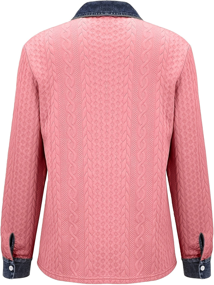 Marina | Contrast-Trim Cable-Knit Cardigan
