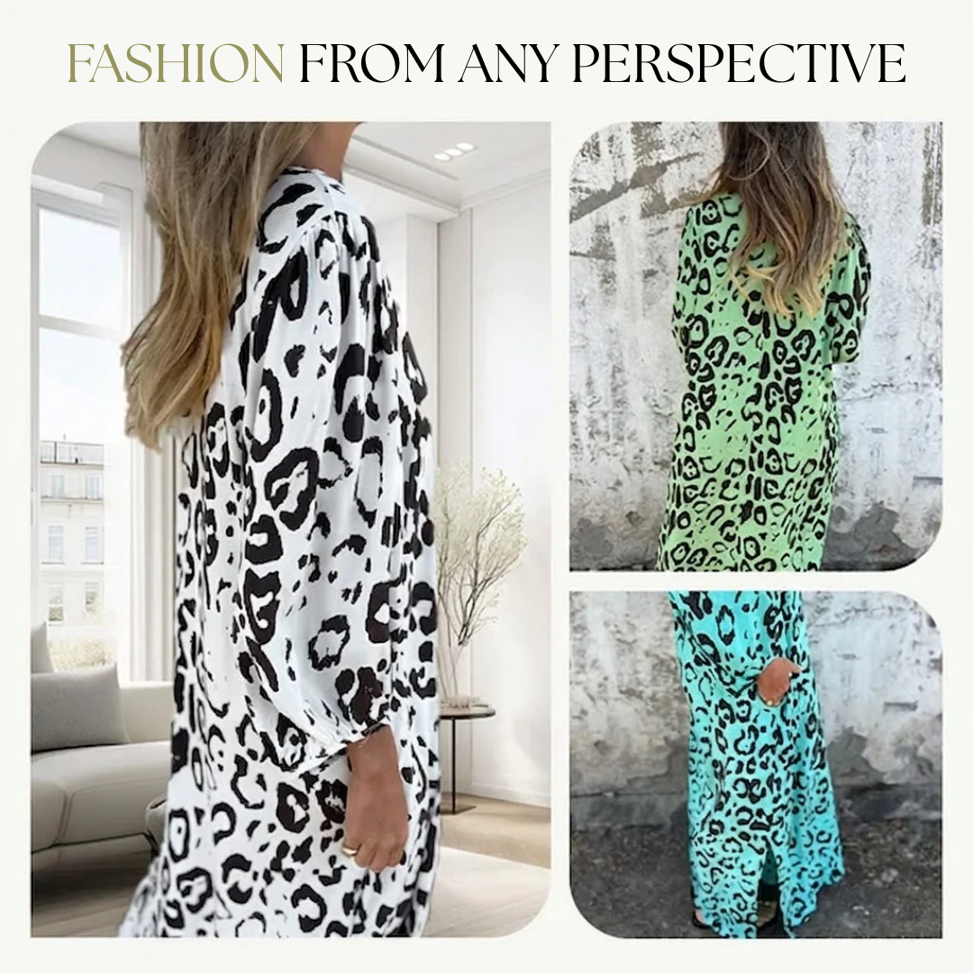 Carina | Stylish Long V-Neck Leopard Dress