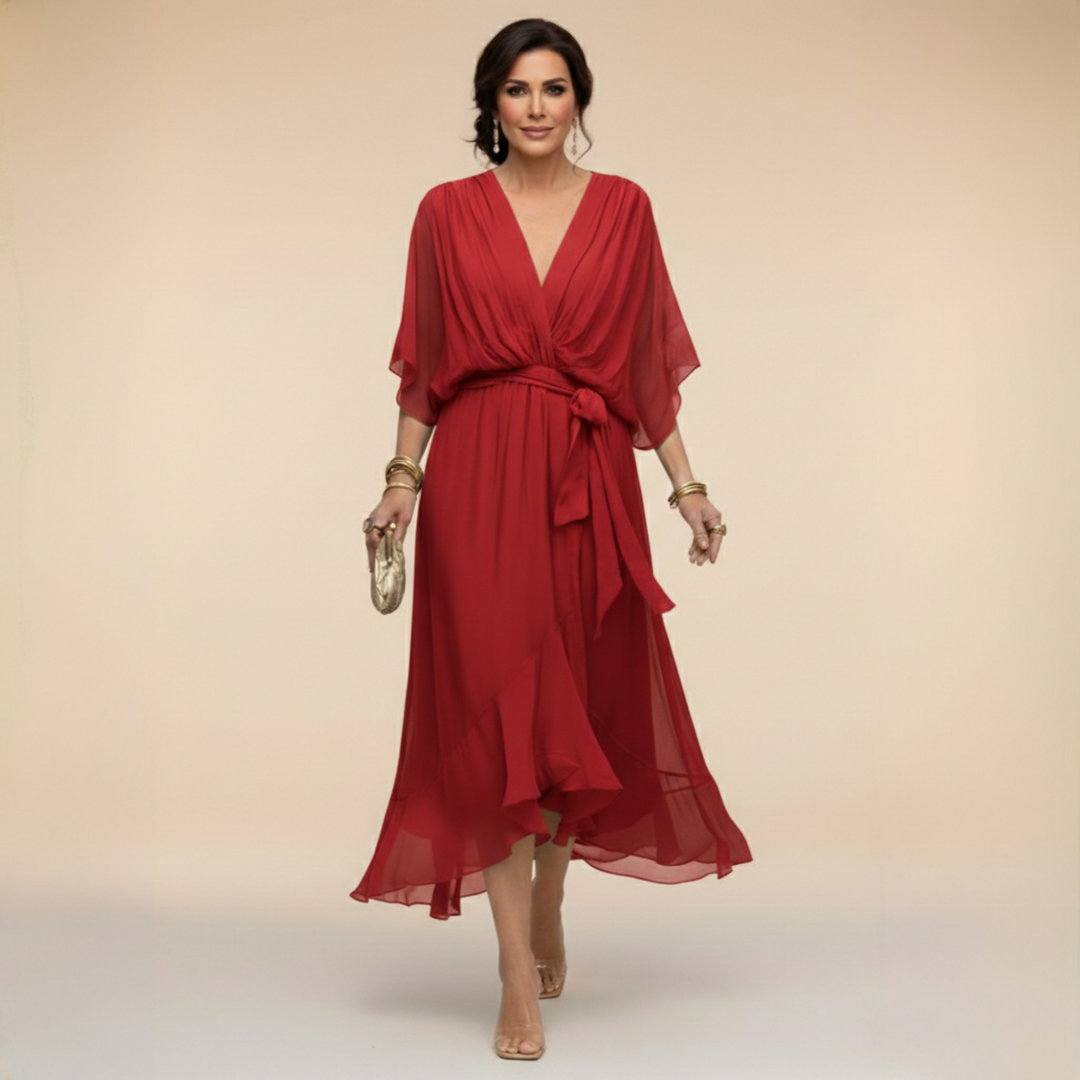 Zinnia | Stylish Chiffon V-Neck Dress