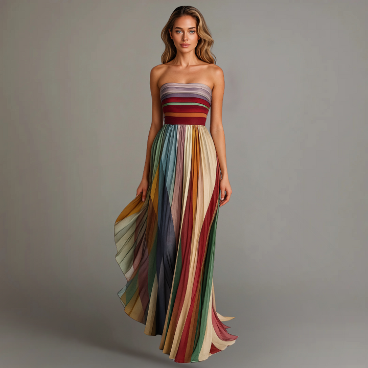 Celeste | Elegant Rainbow Striped Maxi Dress