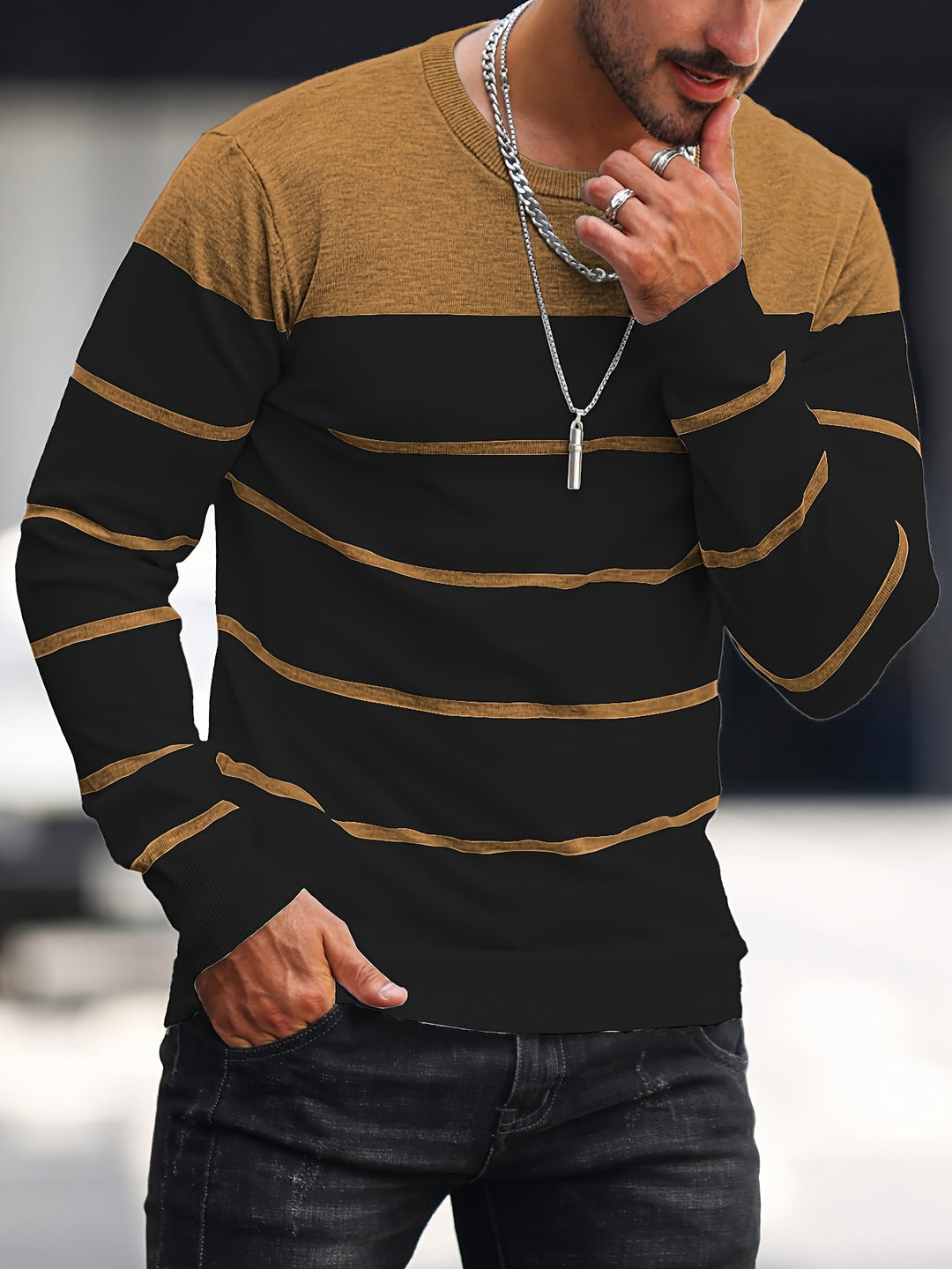 Declan | Colour-Block Striped Crew Neck Sweater