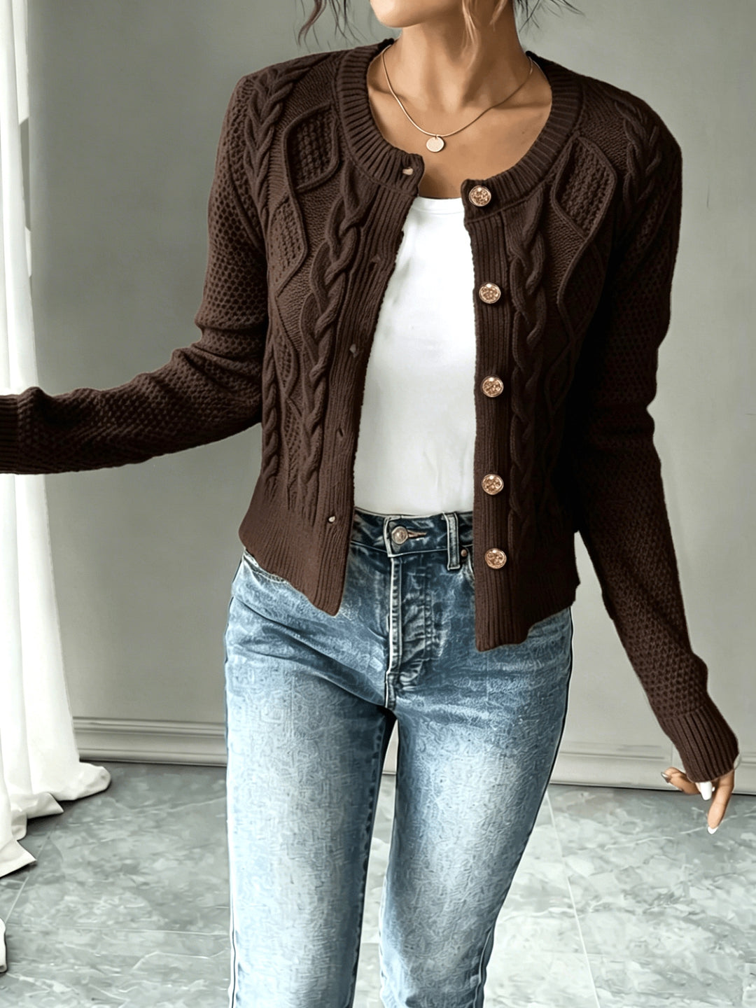 Iris | Cable-Knit Button-Front Cardigan