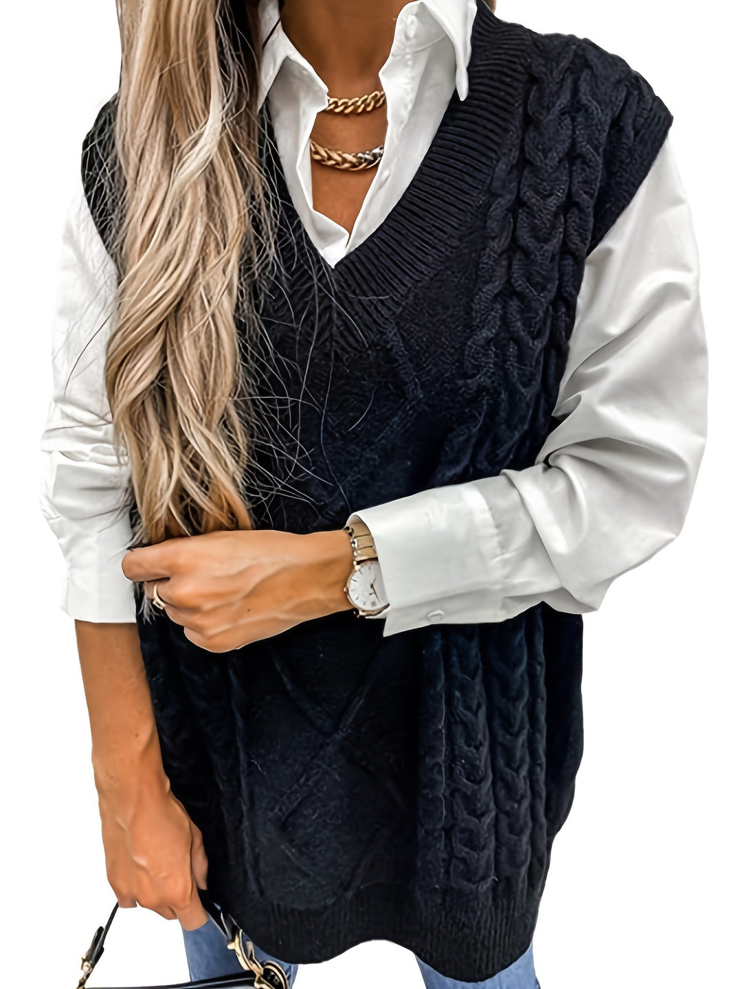 Ramona | Cable-Knit V-Neck Sweater Vest