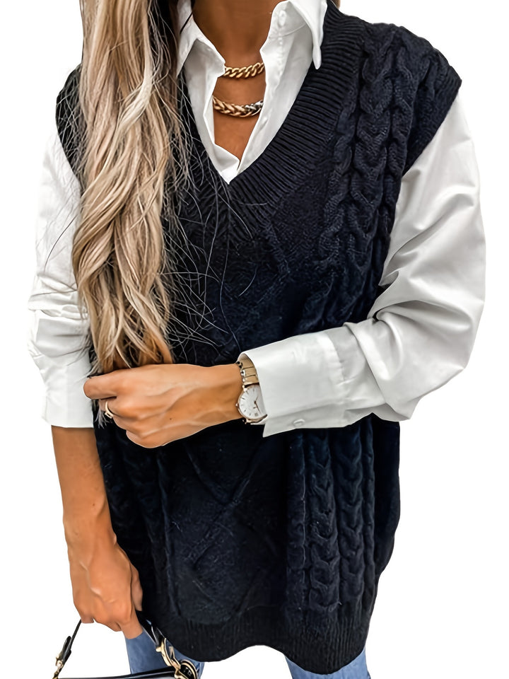 Ramona | Cable-Knit V-Neck Sweater Vest