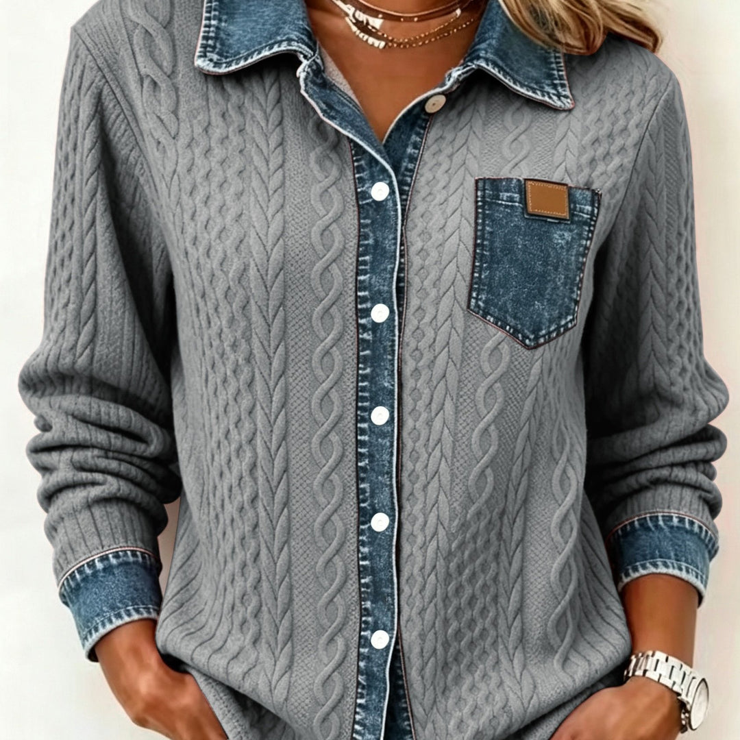 Marina | Contrast-Trim Cable-Knit Cardigan