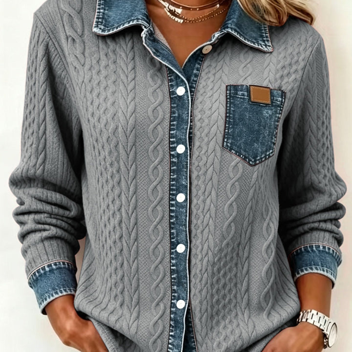 Marina | Contrast-Trim Cable-Knit Cardigan