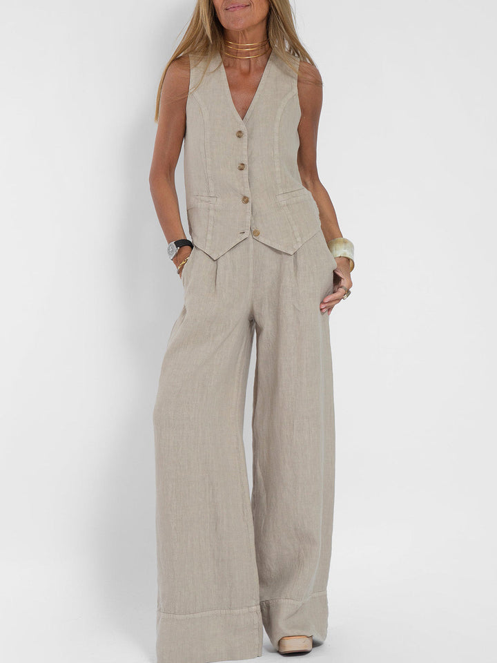 Suzanne | Sleeveless V-Neck Vest & Wide-Leg Pants Set