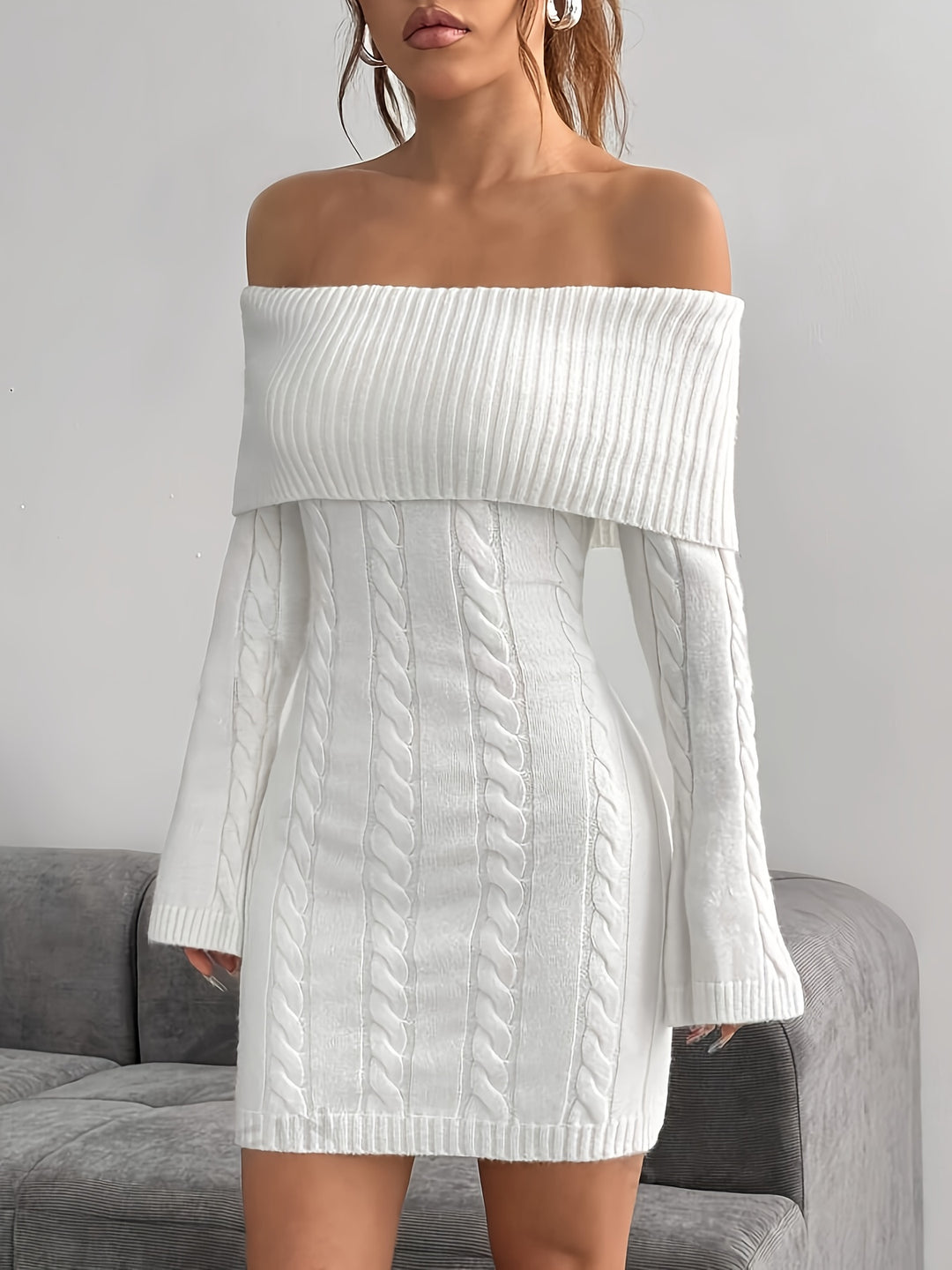 Marigold | Off-Shoulder Cable-Knit Dress