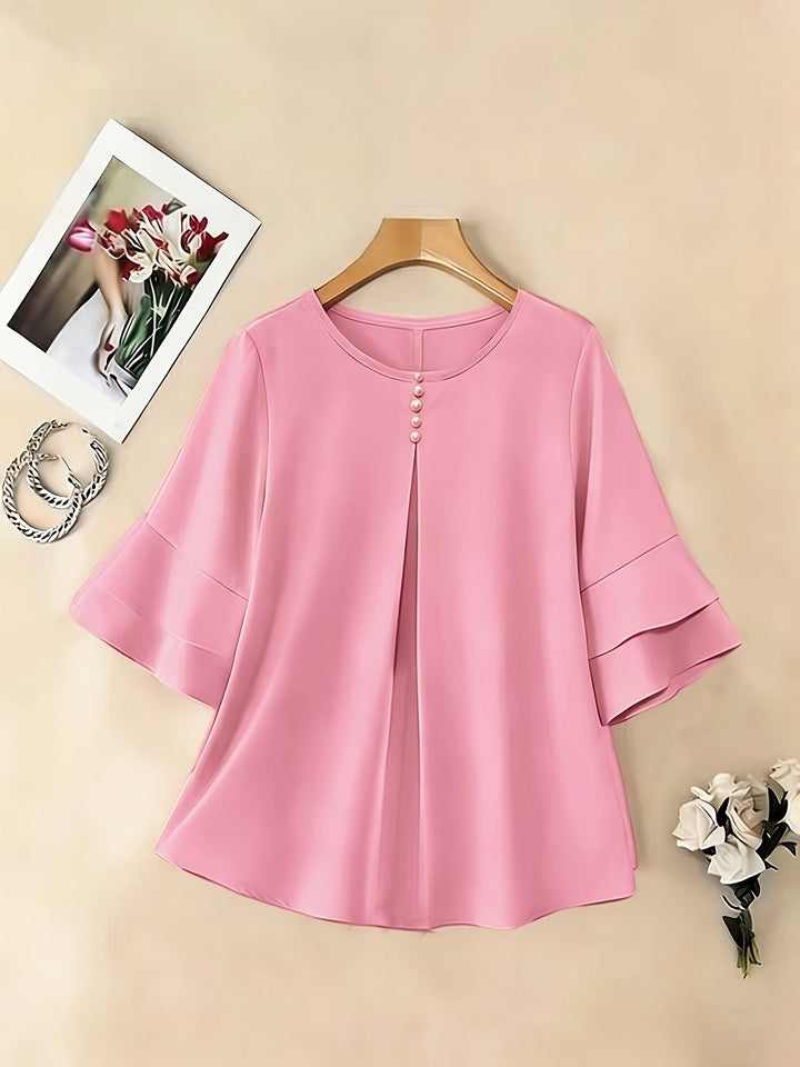 Eloise | Flowing Pearl-Button Blouse
