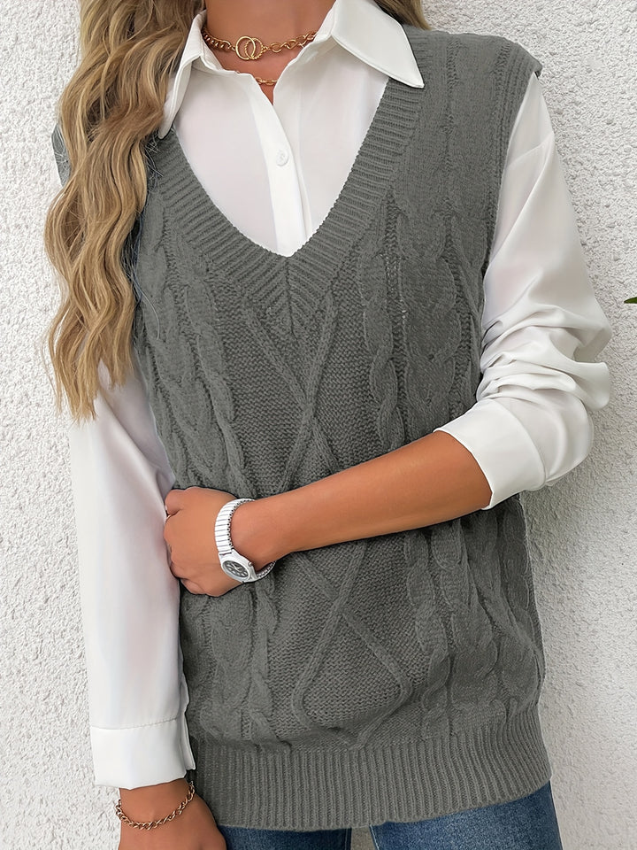 Ramona | Cable-Knit V-Neck Sweater Vest