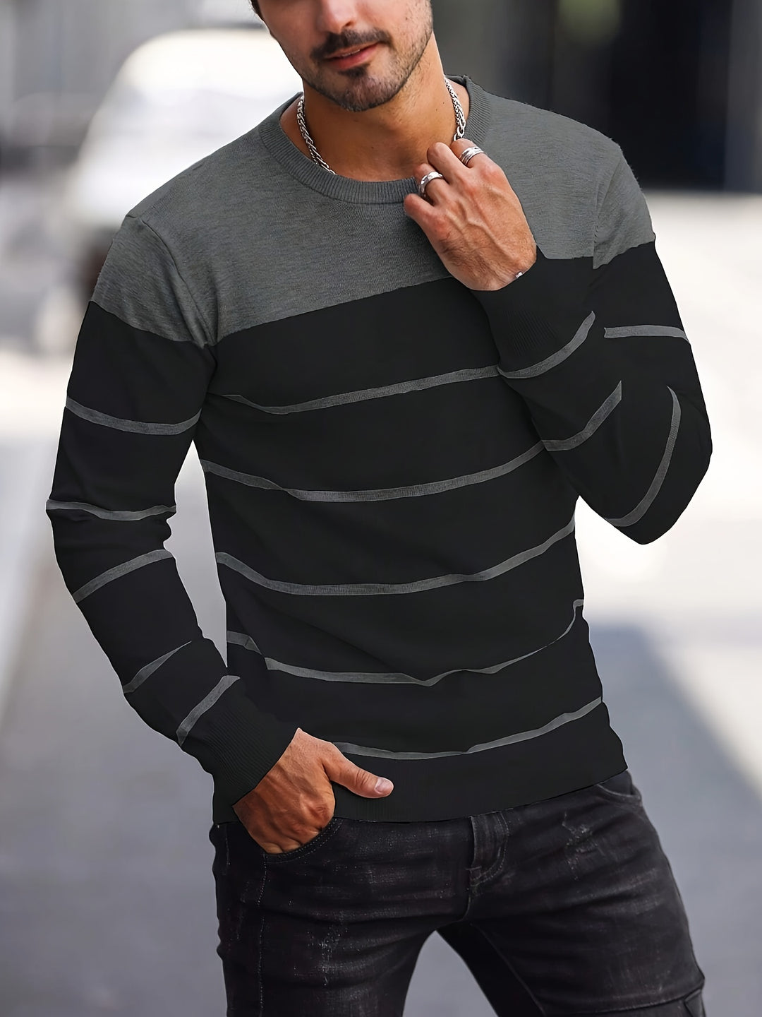 Declan | Colour-Block Striped Crew Neck Sweater
