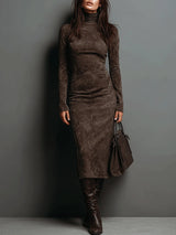 Althea | Elegant Suede High Neck Dress