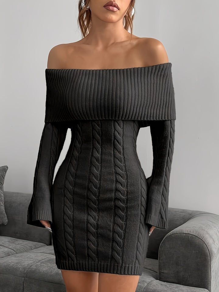 Marigold | Off-Shoulder Cable-Knit Dress